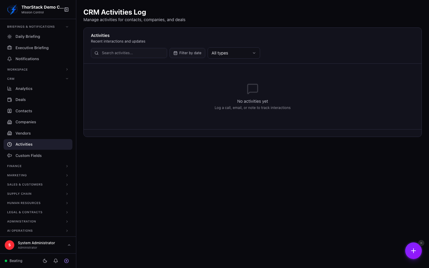 The activity log