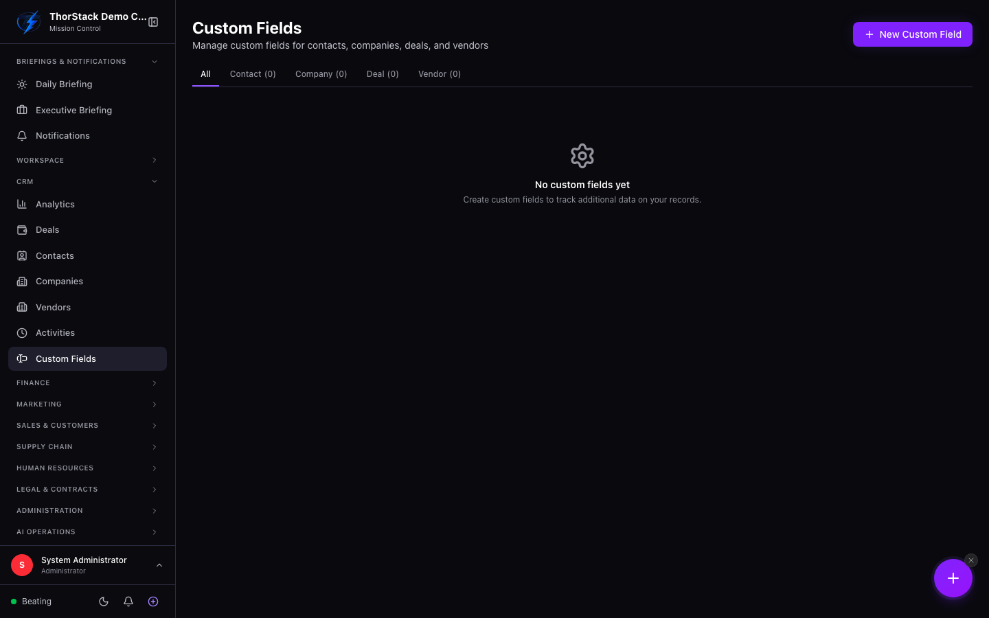The custom fields manager