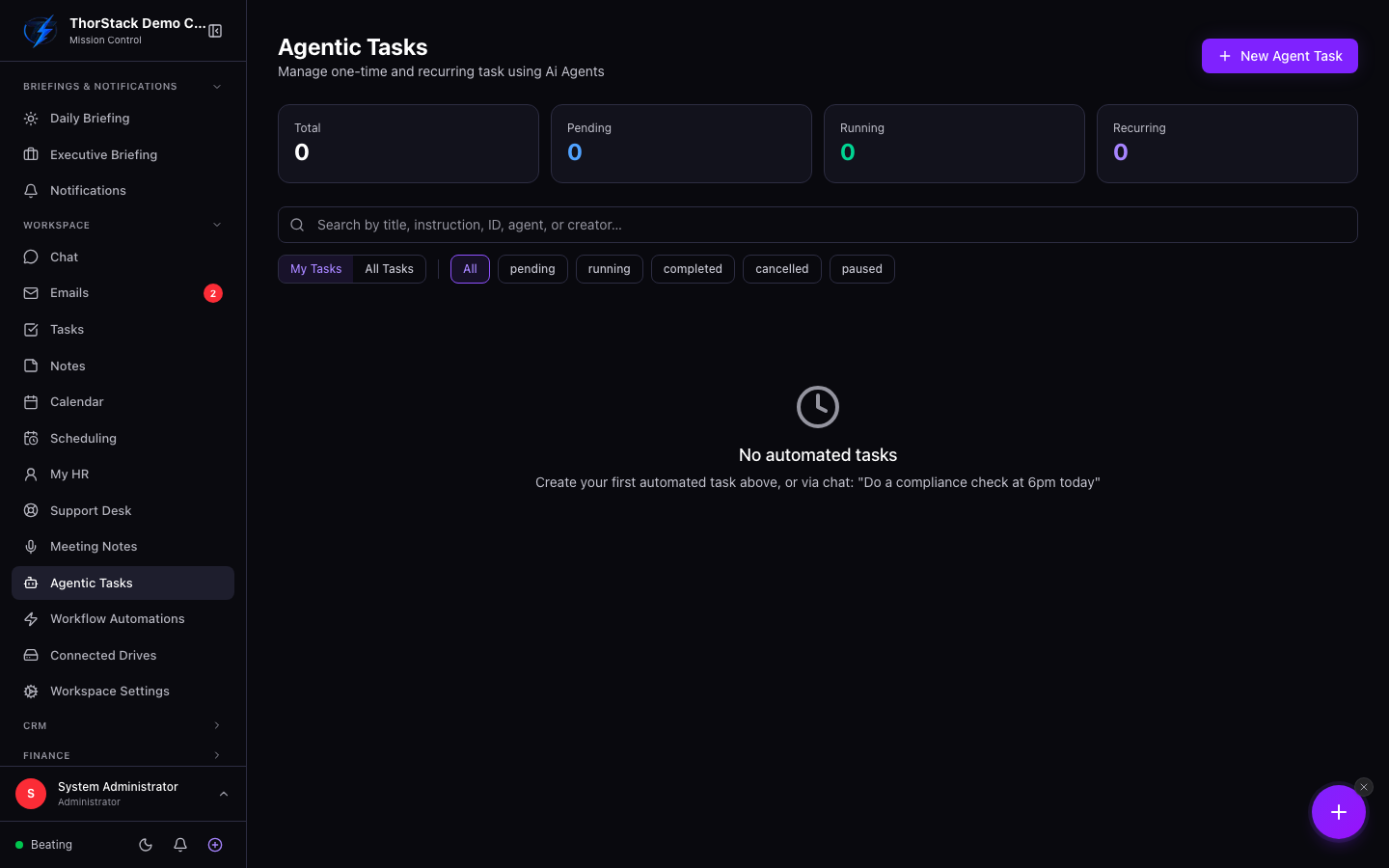 The agentic tasks dashboard