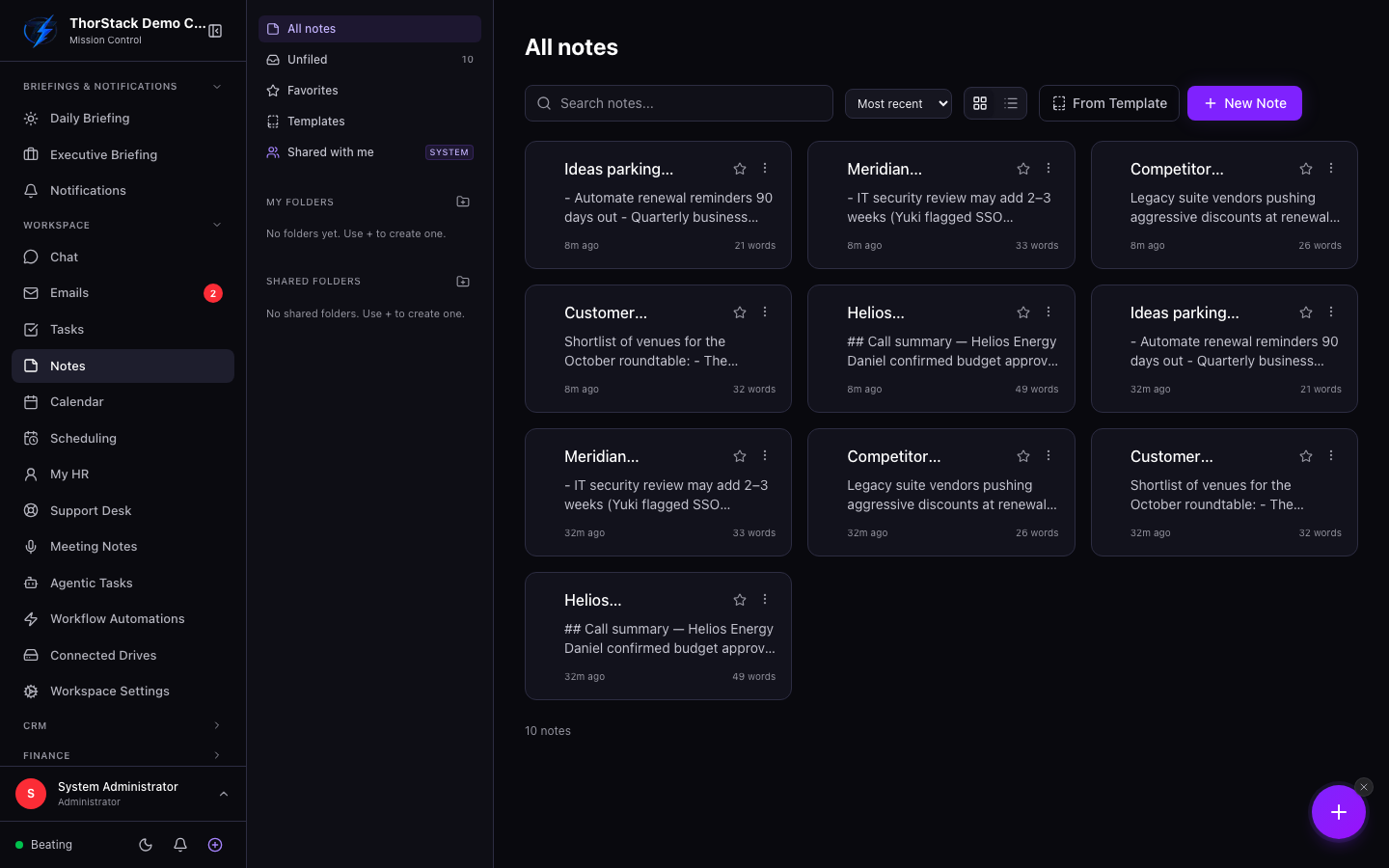 Cards, folders and search